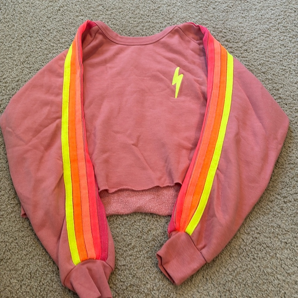 Aviator Nation Cropped Neon Bolt crewneck
